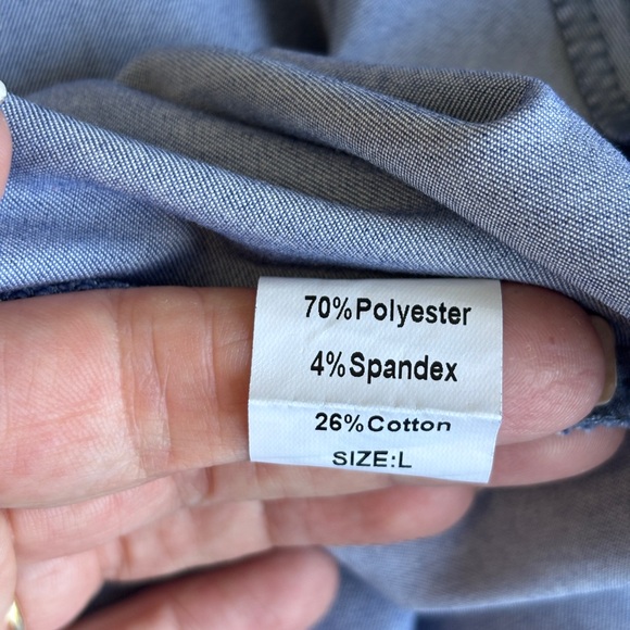 JUMP EUC Lightweight Blue Denim and Creamy Gray Utility Style Colorblock Dress - Picture 11 of 12